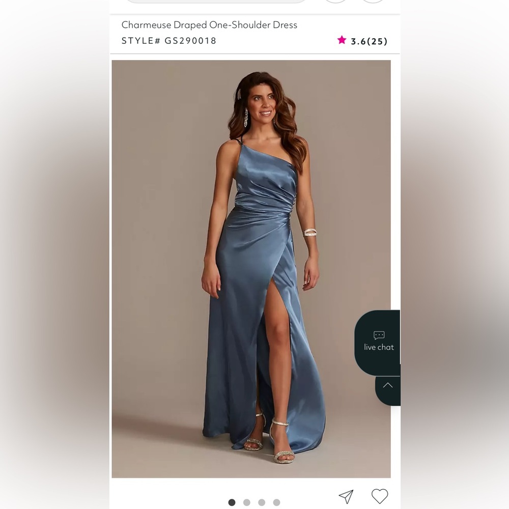David’s Bridal Galina Signature Charmeuse Draped OneShoulder Dress 10 Steel Blue